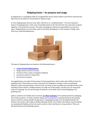 Shipping boxes – Its purpose and usage