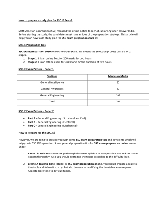 How to prepare a study plan for SSC JE Exam?