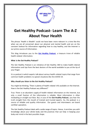 Get Healthy Podcast - Learn The A-Z About Your Health