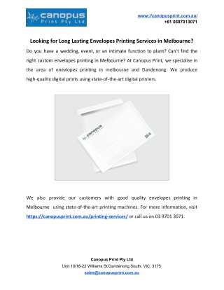 Looking for Long Lasting Envelopes Printing Services in Melbourne?