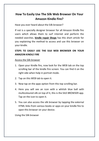 How To Easily Use The Silk Web Browser On Your Amazon Kindle Fire?
