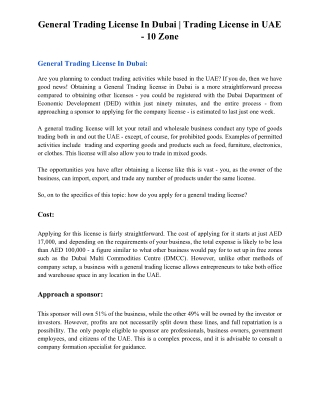 General Trading License In Dubai | Trading License in UAE - 10 Zone