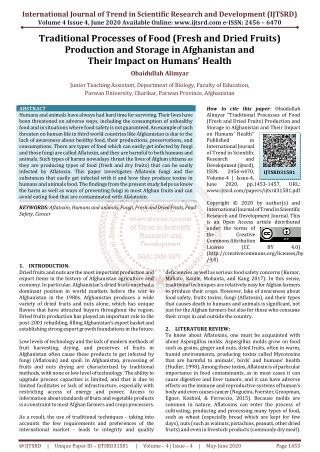 Traditional Processes of Food Fresh and Dried Fruits Production and Storage in Afghanistan and Their Impact on Humans' H