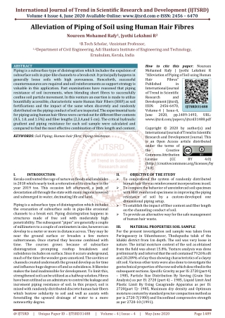 Alleviation of Piping of Soil using Human Hair Fibres