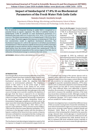 Impact of Imidacloprid 17.8 SI on Biochemical Parameters of the Fresh Water Fish Catla Catla