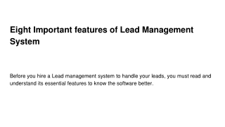 Eight Important features of Lead Management System