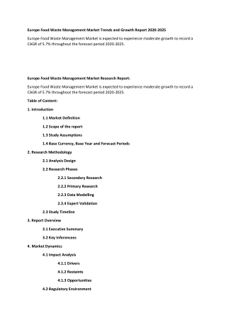 Europe Food Waste Management Market Report 2020-2025