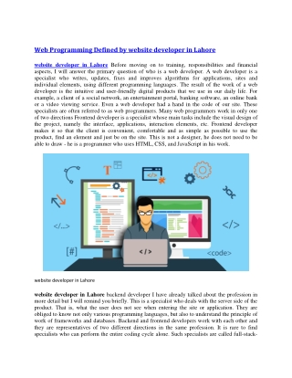 Web Programming Defined by website developer in Lahore