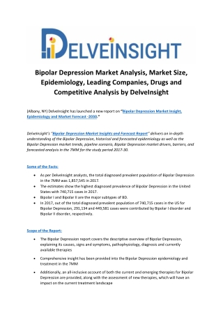 Bipolar Depression Market Analysis, Market Size, Epidemiology, Leading Companies, Drugs and Competitive Analysis by Delv