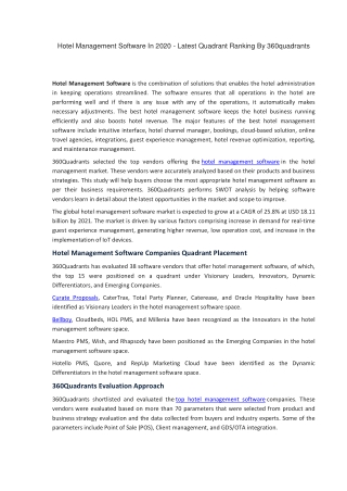 Hotel Management Software In 2020 - Latest Quadrant Ranking by 360Quadrants