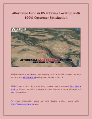 Affordable Land in US at Prime Location with 100% Customer Satisfaction