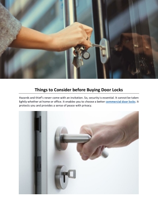 Things to Consider before Buying Door Locks