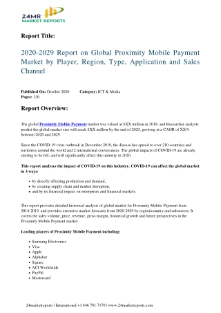 Proximity Mobile Payment Market by Player, Region, Type, Application and Sales Channel 2029