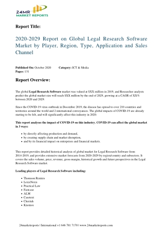 Legal Research Software Market by Player, Region, Type, Application and Sales Channel 2029