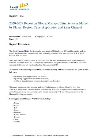 Managed Print Services Market by Player, Region, Type, Application and Sales Channel 2029