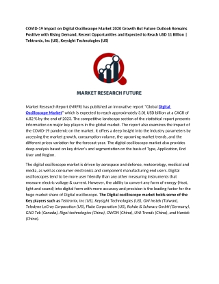 Digital Oscilloscope Market 2020 Growth But Future Outlook Remains Positive with Rising Demand