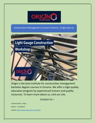 Construction Management Courses Victoria | Origin.edu.au