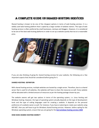 A Complete Guide on Shared Hosting Services