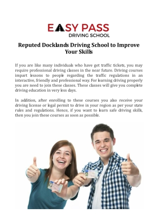 Reputed Docklands Driving School to Improve Your Skills