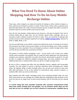 What You Need To Know About Online Shopping And How To Do An Easy Mobile Recharge Online