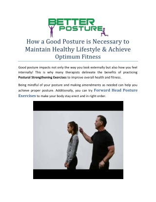 How a Good Posture is Necessary to Maintain Healthy Lifestyle & Achieve Optimum Fitness