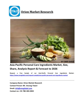 Asia-Pacific Personal Care Ingredients Market Size, Industry Trends, Share and Forecast 2020-2026