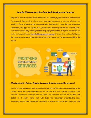 AngularJs Framework for Front and Development Services