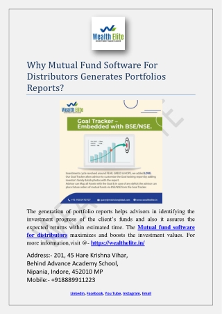 Why Mutual Fund Software For Distributors Generates Portfolios Reports?