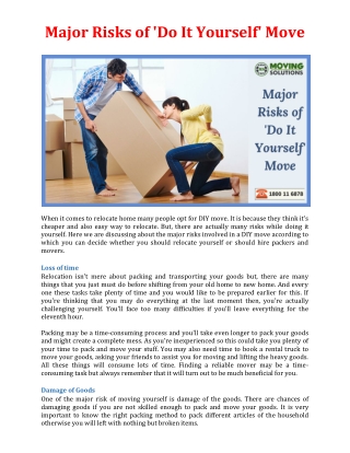 Major Risks of 'Do It Yourself' Move