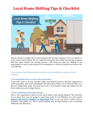 Local Home Shifting Tips & Checklist