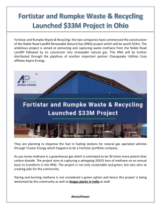 Fortistar and Rumpke Waste & Recycling Launched $33M Project in Ohio