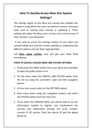 How To Quickly Access Xbox One System Settings?