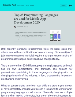 Top 25 Programming Languages are used for Mobile App Development 2020