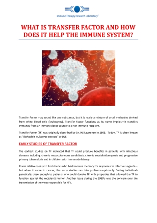 WHAT IS TRANSFER FACTOR AND HOW DOES IT HELP THE IMMUNE SYSTEM?