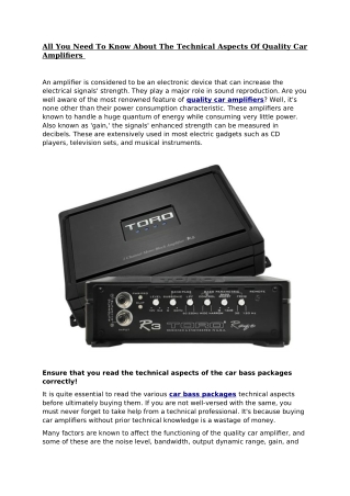 All You Need To Know About The Technical Aspects Of Quality Car Amplifiers