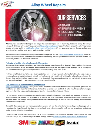Mobile Alloy Wheel Repair Manchester & Smart Repair Manchester