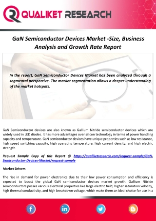 GaN Semiconductor Devices Market Overview, Demand and Forecast Report by 2027