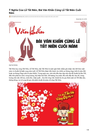 Ý Nghĩa Của Lễ Tất Niên, Bài Văn Khấn Cũng Lễ Tất Niên Cuối Năm