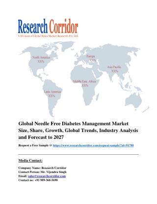 Global Needle Free Diabetes Management Market Size, Share, Growth, Global Trends, Industry Analysis and Forecast to 2027