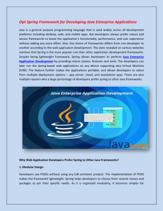 Opt Spring Framework for Developing Java Enterprise Applications