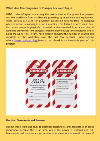 What Are The Purposes of Danger Lockout Tags?