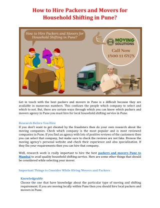 How to Hire Packers and Movers for Household Shifting in Pune?