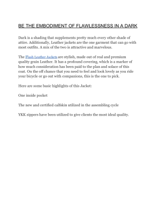 Be The Embodiment Of Flawlessnes In A Dark