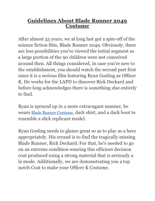 Guidelines About Blade Runner Costume
