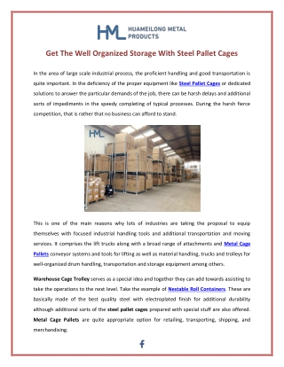 Get The Well Organized Storage With Steel Pallet Cages