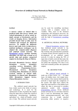 Overview of artificial neural network in medical diagnosis – Pubrica