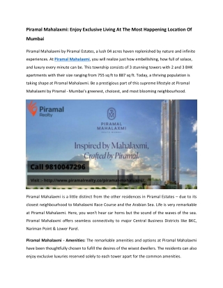 Piramal Mahalaxmi Mumbai Festive Offers