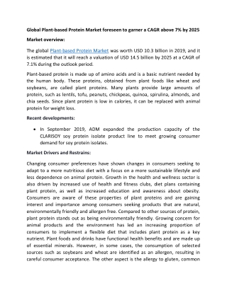 Plant-based Protein Market Size and Forecast to 2025