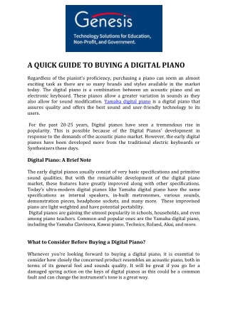 A Quick Guide to Buying a Digital Piano