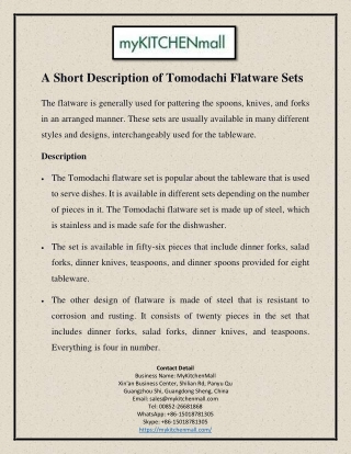 A Short Description of Tomodachi Flatware Sets